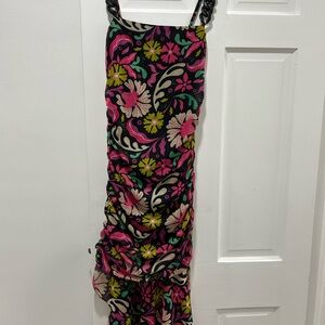 Thalia Sodi Floral Midi Dress Chain Strap Ruched Asymmetrical Hem Women’s S